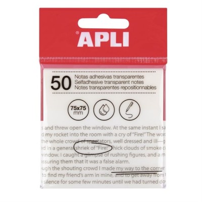 BLOCO NOTAS / POST IT APLI 75x75mm 50FLS TRANSLUCIDO BRANCO