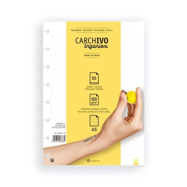 BLOCO RECARGA A5 100gr. 50FLS PONTILHADO -  P/ CADERNO INTELIGENTE INGENIOX