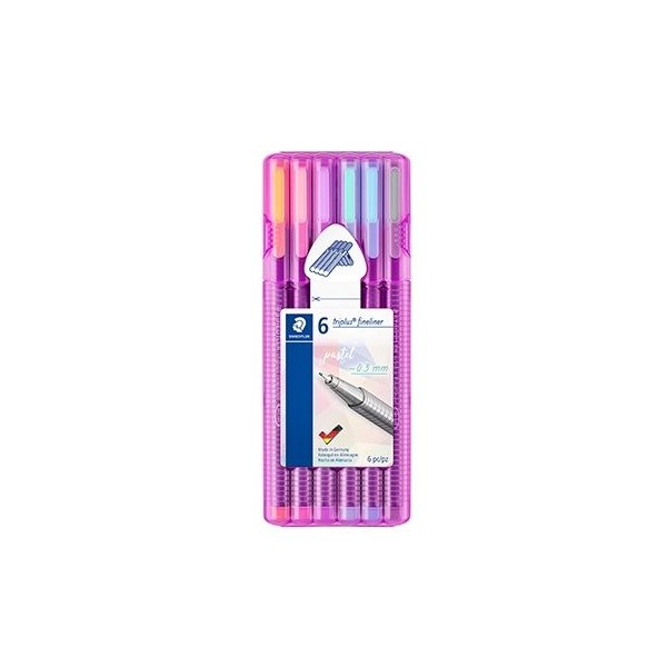 KIT 6 x MARCADORES FELTRO STAEDTLER TRIPLUS 334  0.3MM F CORES SORTIDAS PASTEL