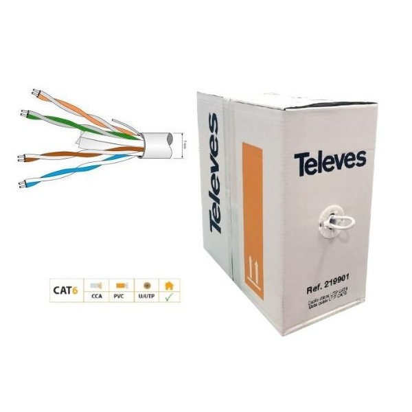 BOBINE 305MT - CABO REDE TELEVES 219901 U/UTP CAT.-6 FCA CCA PVC 6,2MM - BRANCO