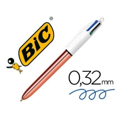 ESFEROGRAFICA BIC RETRATIL 4 CORES  AZUL + PRETO + VERDE + VERMELHO - ROSE GOLD