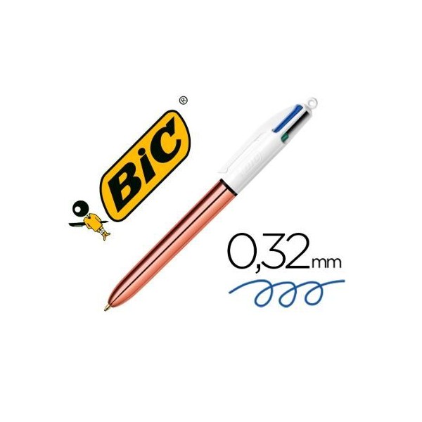 ESFEROGRAFICA BIC RETRATIL 4 CORES  AZUL + PRETO + VERDE + VERMELHO - ROSE GOLD