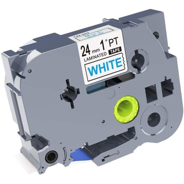 FITA P/ GRAVAÇAO COMPATIVEL C/  BROTHER P-TOUCH TZE253 24MM x 8MT  TEXTO AZUL  / FITA BRANCO