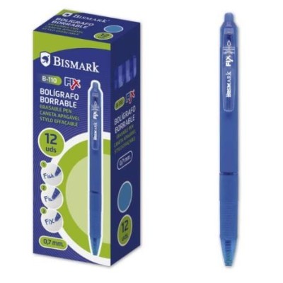 ESFEROGRAFICA RETRATIL BISMARK B-110 FIX  0,7mm AZUL (TINTA APAGAVEL C/ TAMPA)