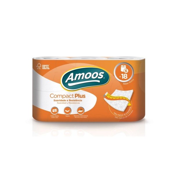 PACK C/ 6 x ROLOS PAPEL HIGIENICO DOMESTICO AMOOS 2FLS 50MT
