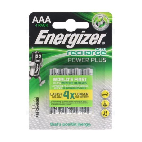 BLISTER C/ 4 x PILHAS RECARREGAVEIS ENERGIZER POWER PLUS HR03 AAA 700mAh 1,2V