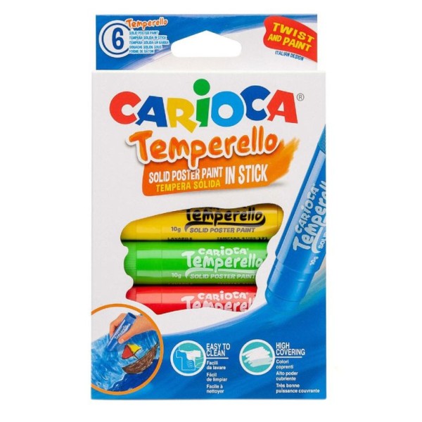 CAIXA C/ 6 x GUACHES SOLIDOS EM STICK CARIOCA CORES SORTIDAS 
