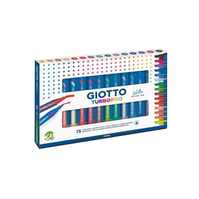 CAIXA C/ 15 x MARCADORES COLORIDOS DUPLA PONTA GIOTTO TURBO PRO AGUARELAVEIS (BASE AGUA) CORES SORTIDAS