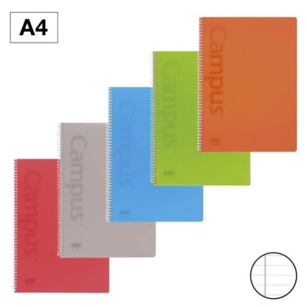 CADERNO ESPIRAL CAPA PLASTICA CAMPUS A4 80FLS 90gr. PAUTADO CORES VIVAS SORTIDAS