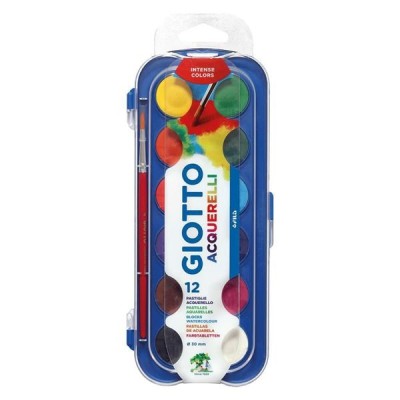 AGUARELAS Ø 30MM GIOTTO ACQUERELLI  C/ PINCEL EM ESTOJO DE PLASTICO  (12 CORES)