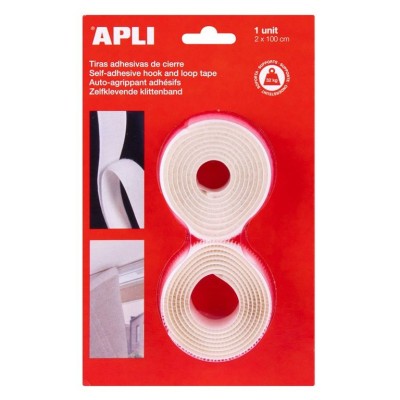 FITA VELCRO ADESIVA APLI "MACHO" + "FEMEA" 20MM x 1MT - BRANCO