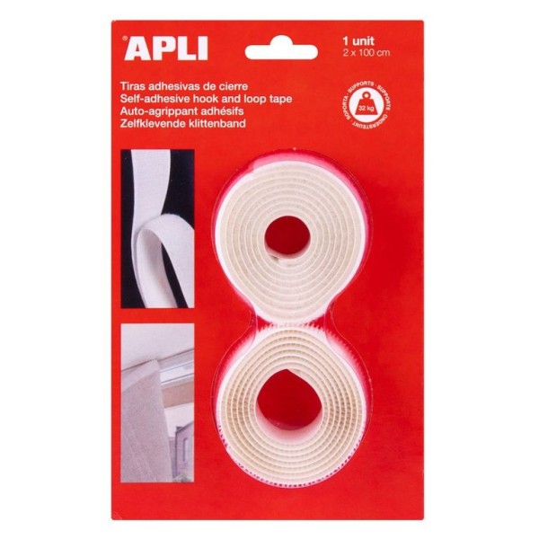 FITA VELCRO ADESIVA APLI "MACHO" + "FEMEA" 20MM x 1MT - BRANCO