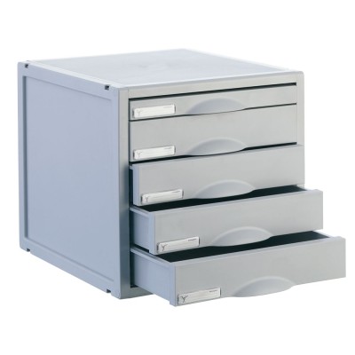 BLOCO CLASSIFICADOR C/ ETIQUETA INDENTIFICADORA C/ 5 GAVETAS 295x385x305mm (4x52mm + 1x22mm) CINZA