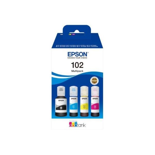 KIT 4 x TINTEIROS EPSON ECOTANK Nº102 BK/C/M/Y ORIGINAL