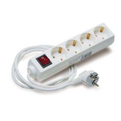 BLOCO 4 TOMADAS SCHUKO ELBAT C/ INTERRUPTOR E CABO 1.5MT - BRANCO