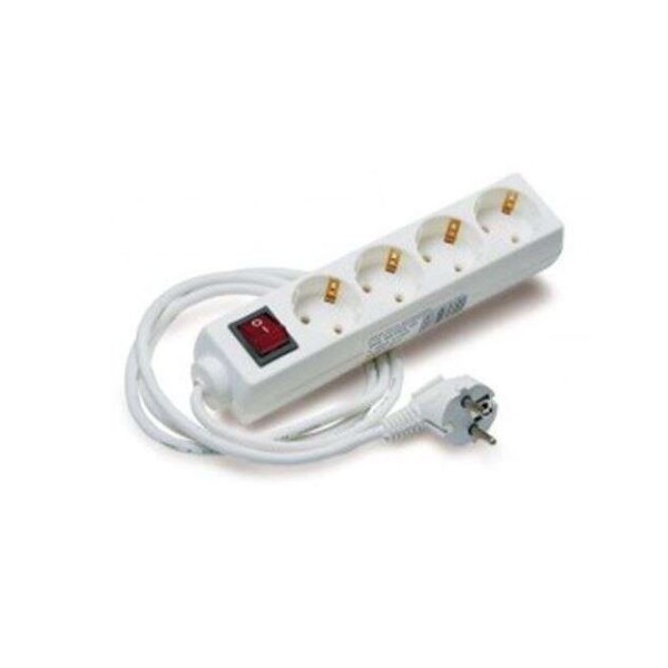 BLOCO 4 TOMADAS SCHUKO ELBAT C/ INTERRUPTOR E CABO 1.5MT - BRANCO
