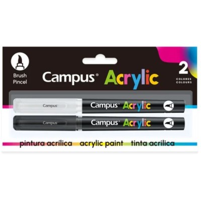 BLISTER C/ 2 x MARCADORES CAMPUS ACRYLIC PINCEL BRANCO/PRETO 