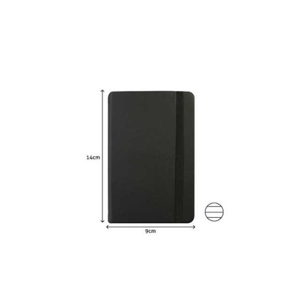 BLOCO NOTAS PAUTADO 140x90mm  116FLS CAPA SEMI PELE PRETO C/ELASTICO