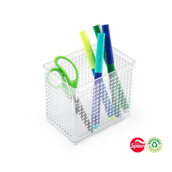 COPO SECRETARIA PORTA LAPIS/CANETAS PLASTICO QUADRADO  TRANSPARENTE - MICROPERFURADO