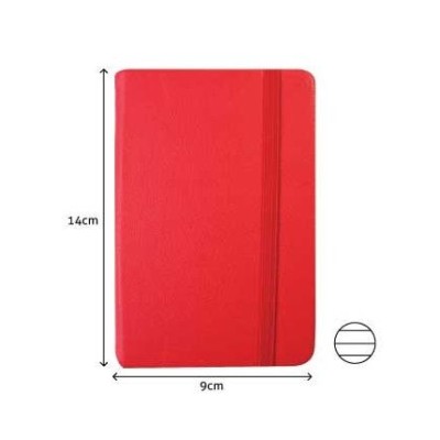 BLOCO NOTAS PAUTADO 140x90mm  116FLS CAPA SEMI PELE VERMELHO  C/ELASTICO