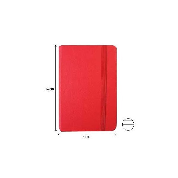 BLOCO NOTAS PAUTADO 140x90mm  116FLS CAPA SEMI PELE VERMELHO  C/ELASTICO