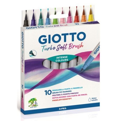 BLISTER C/ 10 x MARCADORES COLORIDOS GIOTTO TURBO SOFT BRUSH CORES INTENSAS