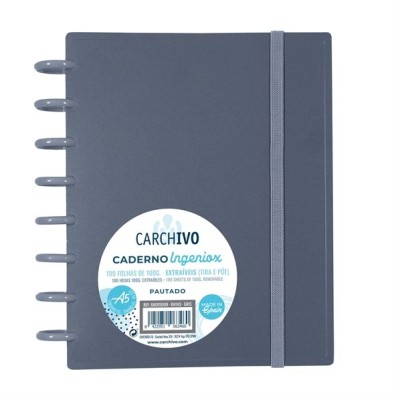 CADERNO INTELIGENTE "PP" INGENIOX A5 100gr. 100FLS PAUTADO COR CINZA