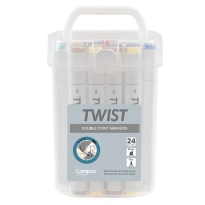 CAIXA C/ 24 x MARCADORES COLORIDOS DUPLA PONTA CAMPUS TWIST BRUSH PEN CORES SORTIDAS