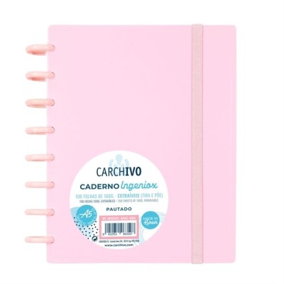 CADERNO INTELIGENTE "PP" INGENIOX A5 100gr. 100FLS PAUTADO COR ROSA PASTEL