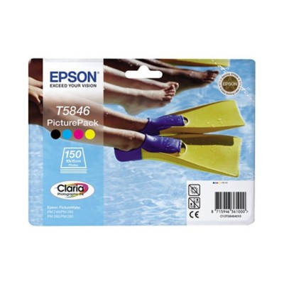 TINTEIRO EPSON T5846 C/ 4 CORES + 150 FOLHAS PAPEL FOTO 10x15cm ORIGINAL
