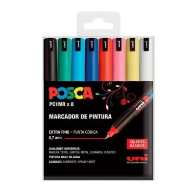 BLISTER C/ 8 x MARCADORES UNIBALL POSCA PC1MR 0,7mm - EXTRA FINO