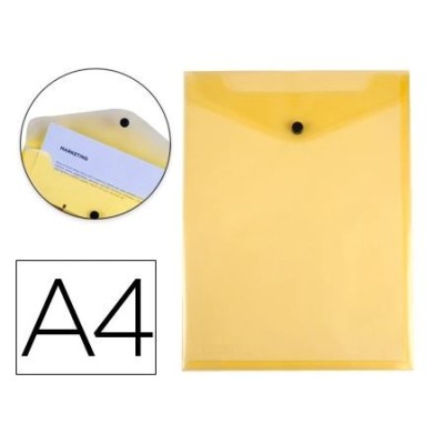 BOLSA ENVELOPE A4 PLASTICO C/FECHO MOLA/VELCRO AMARELA - FORMATO VERTICAL