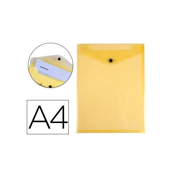BOLSA ENVELOPE A4 PLASTICO C/FECHO MOLA/VELCRO AMARELA - FORMATO VERTICAL