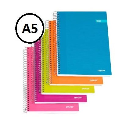 CADERNO ESPIRAL CAPA DURA ANCOR A5 70gr. 120FLS PAUTADO CORES SORTIDAS
