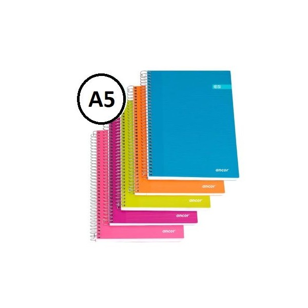 CADERNO ESPIRAL CAPA DURA ANCOR A5 70gr. 120FLS PAUTADO CORES SORTIDAS