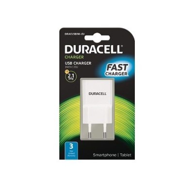 CARREGADOR DURACELL 2.1A ENTRADA USB (SEM CABO) P/ SMARTPHONE / TABLET BRANCO