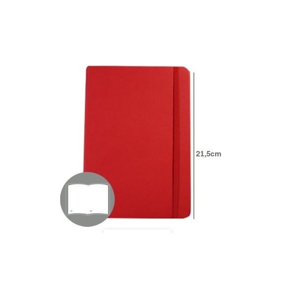 BLOCO NOTAS LISO 215x145mm  116FLS CAPA SEMI PELE  VERMELHO C/ELASTICO