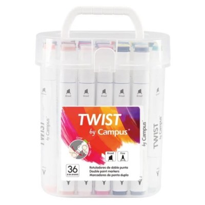 CAIXA C/ 36 x MARCADORES COLORIDOS DUPLA PONTA CAMPUS TWIST BRUSH PEN CORES SORTIDAS