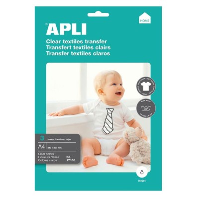 PAPEL TRANSFER LASER/COPIER APLI A4 T-SHIRT TECIDOS CLAROS 3FLS
