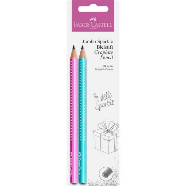 BLISTER C/ 2 x LAPIS CARVAO GRAFITE FABER-CASTELL SPARKLE AZUL E ROSA