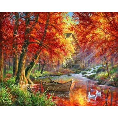 PINTAR POR NUMEROS FIGURED'ART C/MOLDURA 40X50CM RIO E BARCO NO OUTONO