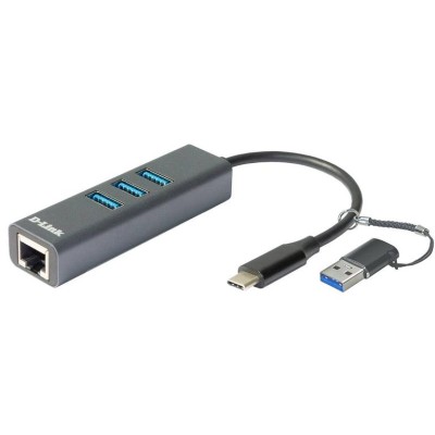 HUB D-LINK 2332 USB 3.0 ou USB-C C/ 3 PORTAS  USB 3.0 E 1x RJ45
