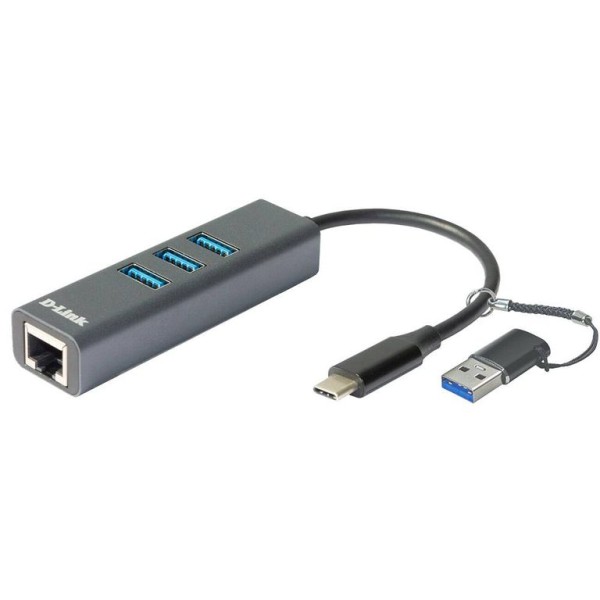 HUB D-LINK 2332 USB 3.0 ou USB-C C/ 3 PORTAS  USB 3.0 E 1x RJ45
