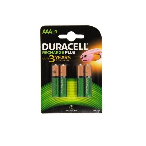BLISTER C/ 4 x PILHA RECARREGAVEL DURACELL PLUS HR03 AAA 750mAh 1,2V