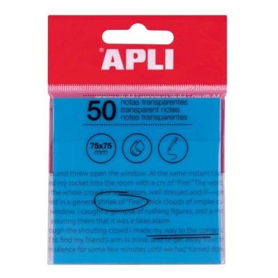 BLOCO NOTAS / POST IT APLI 75x75mm 50FLS TRANSLUCIDO AZUL
