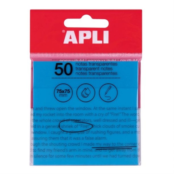 BLOCO NOTAS / POST IT APLI 75x75mm 50FLS TRANSLUCIDO AZUL