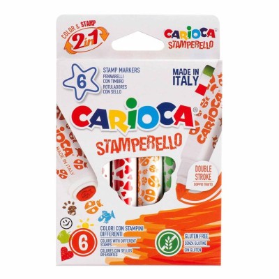 BLISTER C/ 6 x MARCADORES FELTRO COLORIDOS CARIOCA STAMPERELLO  (6 CORES) - C/ CARIMBOS