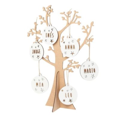 ARVORES DA VIDA EM MADEIRA 37CM PERSONALIZAVEL C/ 6 BALOES