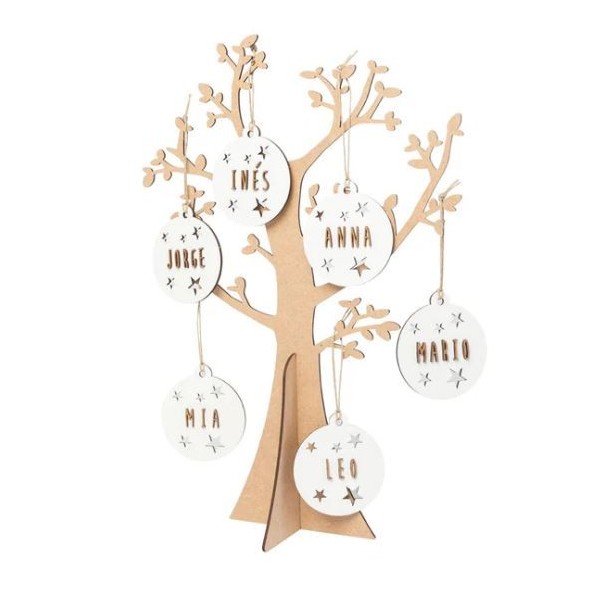 ARVORES DA VIDA EM MADEIRA 37CM PERSONALIZAVEL C/ 6 BALOES