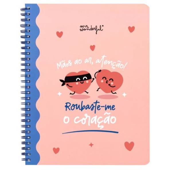 CADERNO ESPIRAL A5 PAUTADO MR WONDERFUL - ATENÇÃO! ROUBAS-ME O MEU CORAÇÃO 
